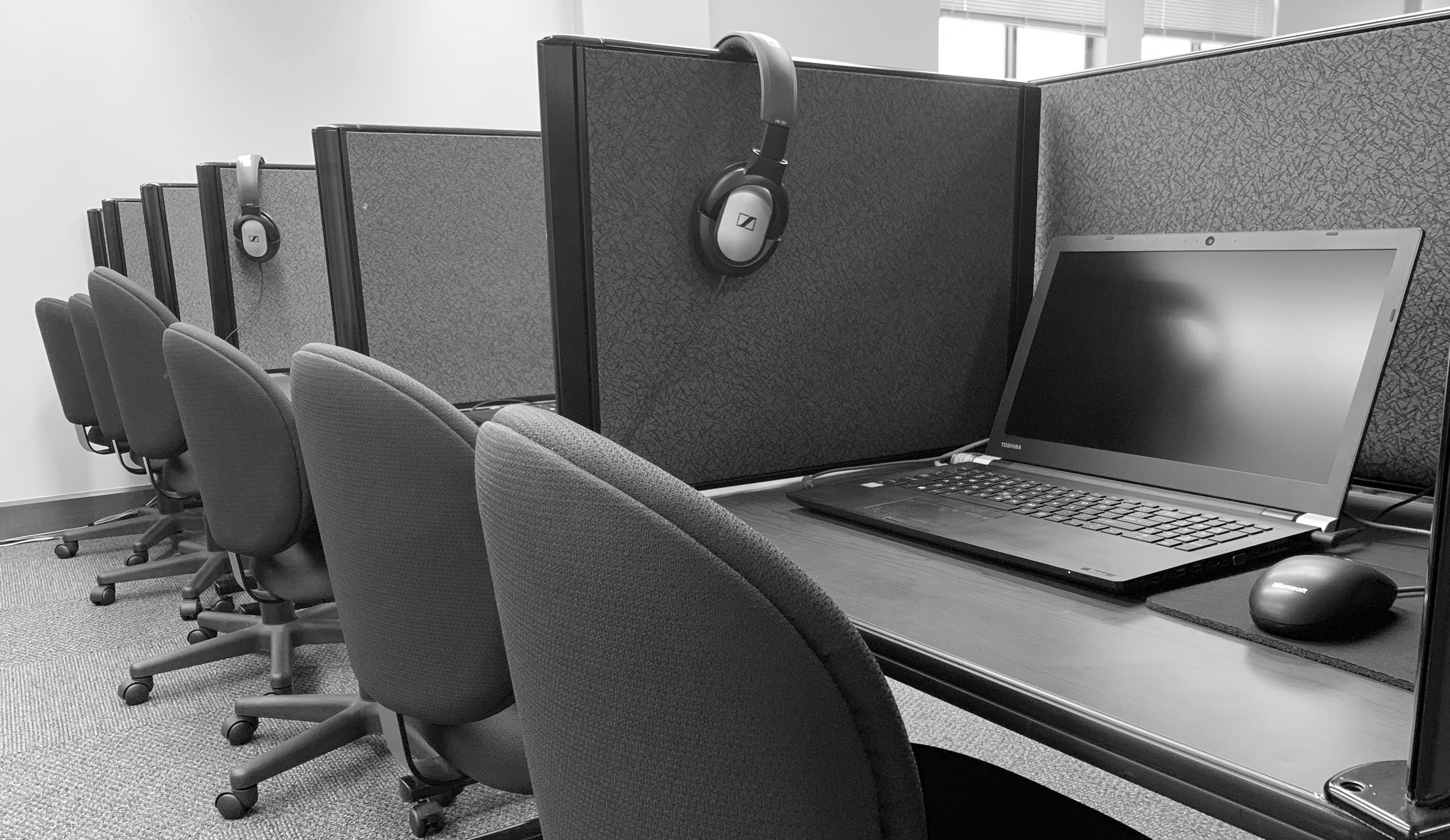 Xlab interior; computers set up at single-user stations.